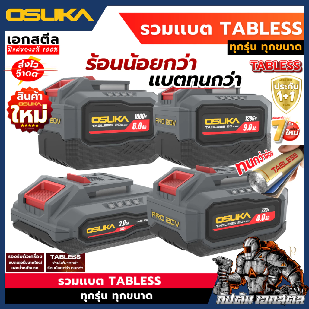 [ถูกสุด] OSUKA 20v รวมแบตเตอรี่ Tabless OCTB-2020 / OCTB-2040 / OCTB-2060 / OCTB-2090 ประกัน1+1ปี