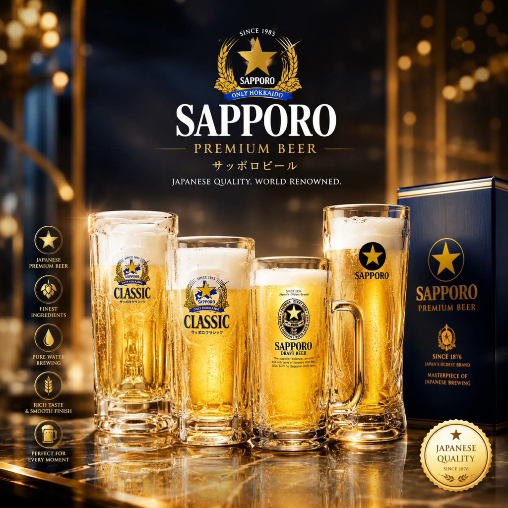 ของแท้! แก้วเบียร์ แก้ว Sapporo แบบมีหูจับ แก้ว Sapporo ซัปโปโร จากญี่ปุ่น