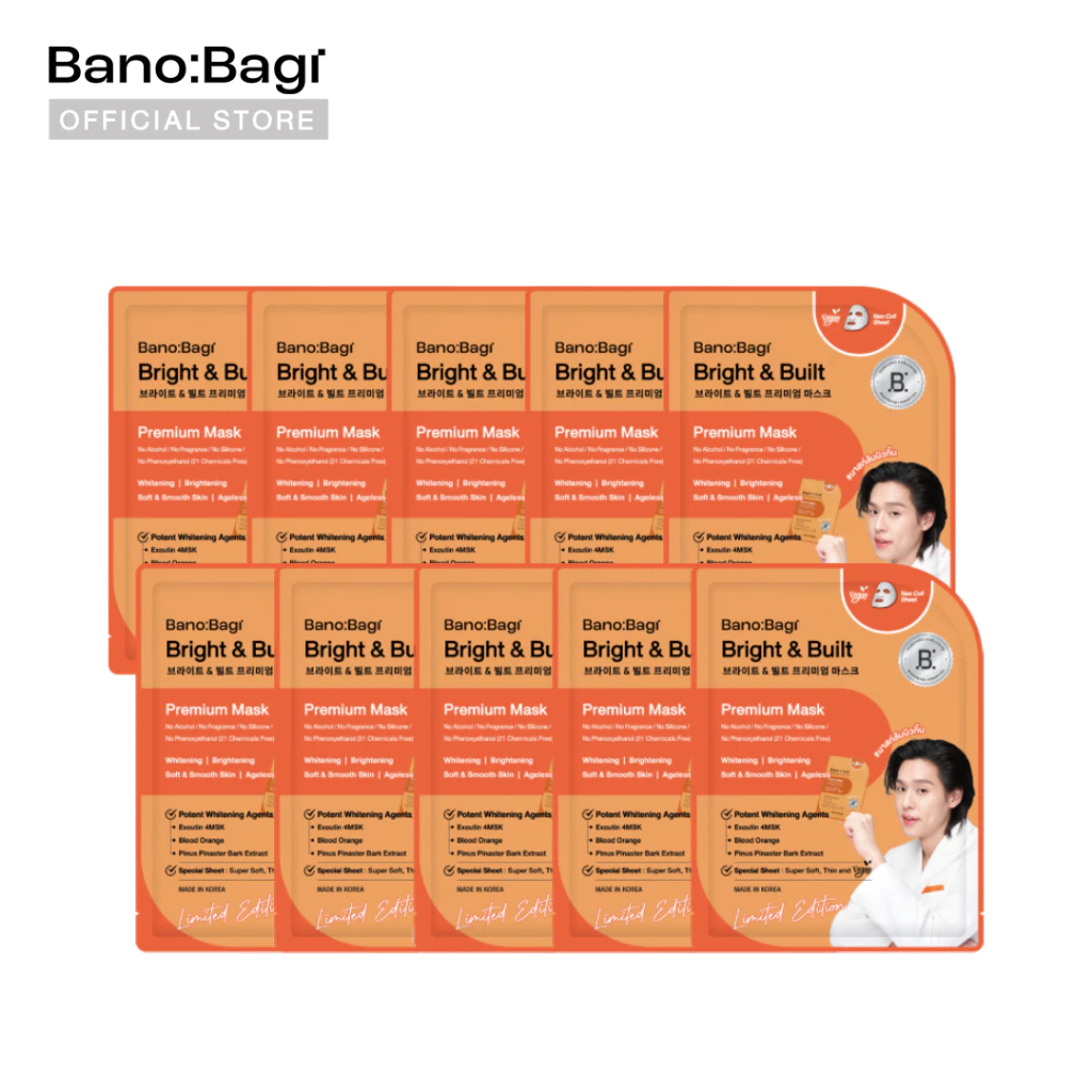 (ยกแพ็กสุดคุ้ม 10 แผ่น)BANOBAGI Bright & Built Premium Mask (Print On Pack) บาโนบากิมาสก์