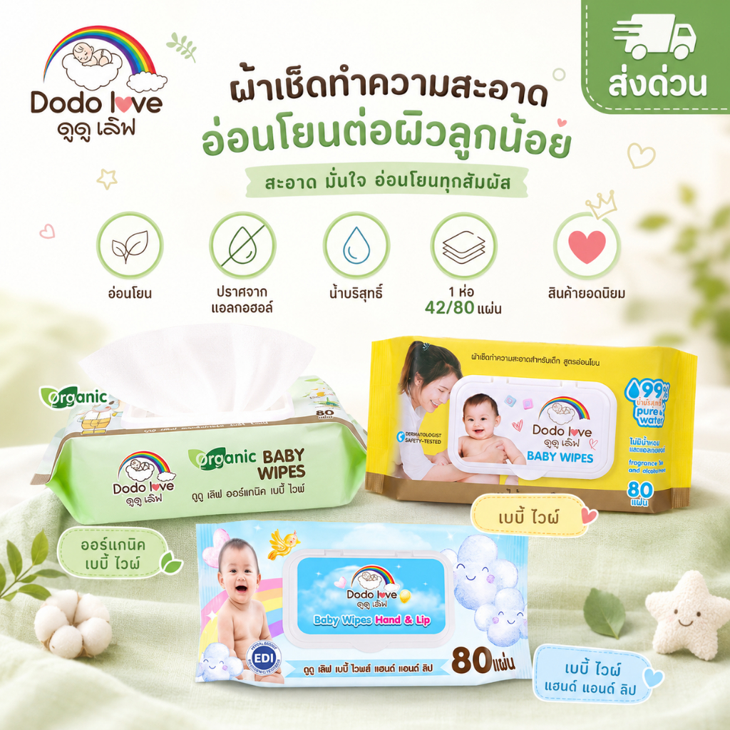 ส่งด่วน [1แถม1] LitteBaby X DoDolove Baby Wipes ทิชชู่เปียก ผ้าเช็ดทำความสะอาดสำหรับเด็ก ออร์แกนิค ห่อใหญ่ 80 แผ่น