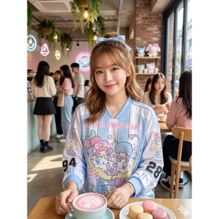เสื้อเจอร์ซี่แขนยาว ทรงสวยสุดๆเลยคะ ลายน่ารัก ลายเป็นลายสุดคิ้วSize : อก44“ยาว31”