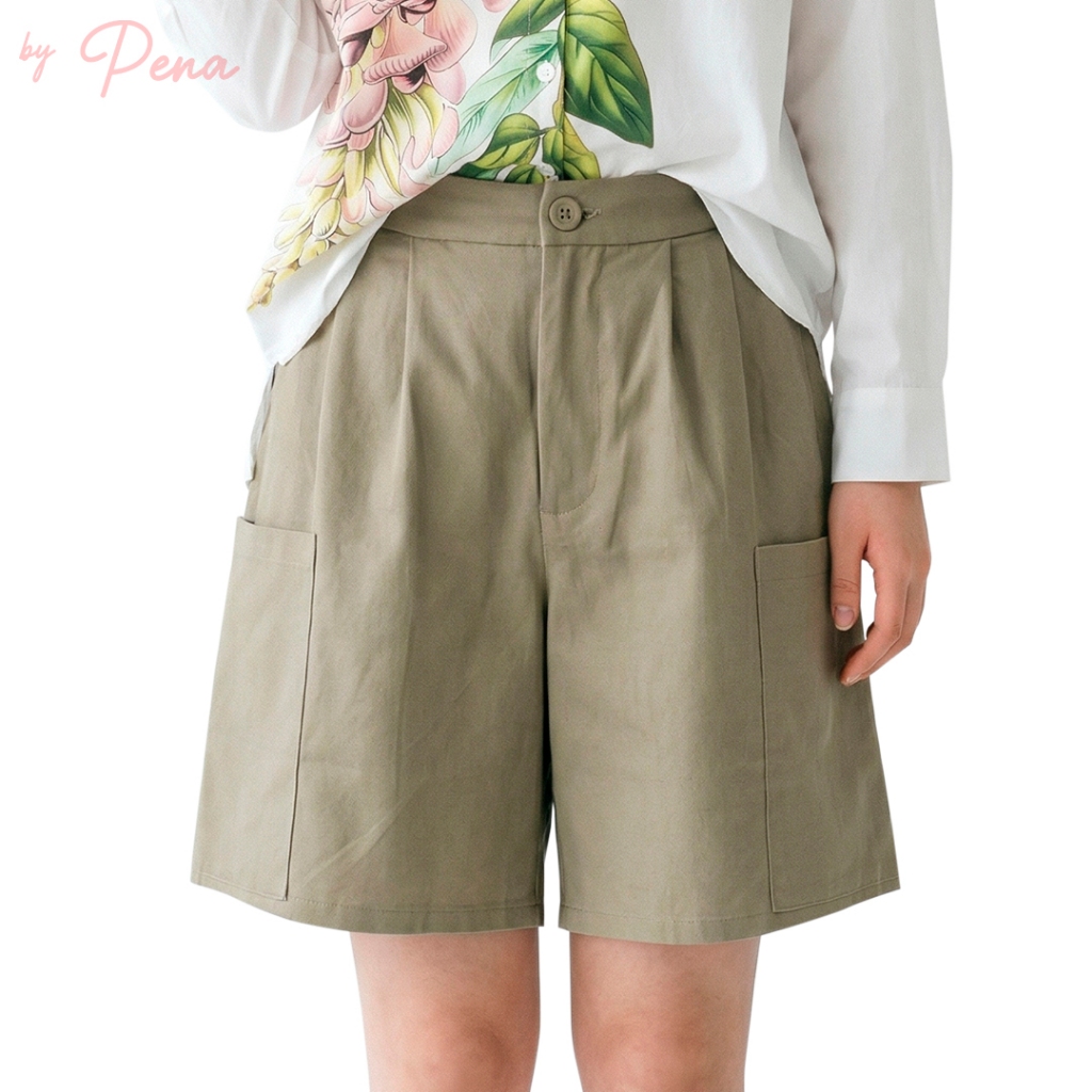 By Pena กางเกงขาสั้นเอวสูง กระเป๋าข้าง  BPPS022601