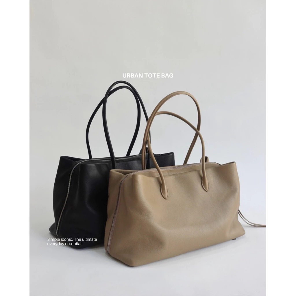 (ดำ/น้ำตาล pre-order~20วัน/พร้อมส่ง เบจ) picke | Urban tote bag #picke011 กระเป๋าหนังวัวแท้ กระเป๋าใบใหญ่