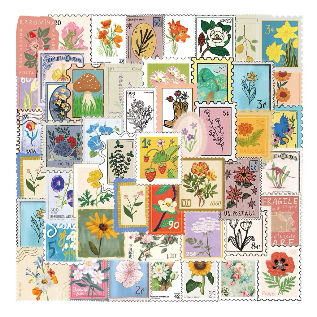 สติ๊กเกอร์ สแตมป์ flower 321 Classic 50 ชิ้น ดอกไม้ รูปภาพ สไตล์ คลาสสิค วินเทจ stamp แต่ง บ้าน รูป เก่า wintage