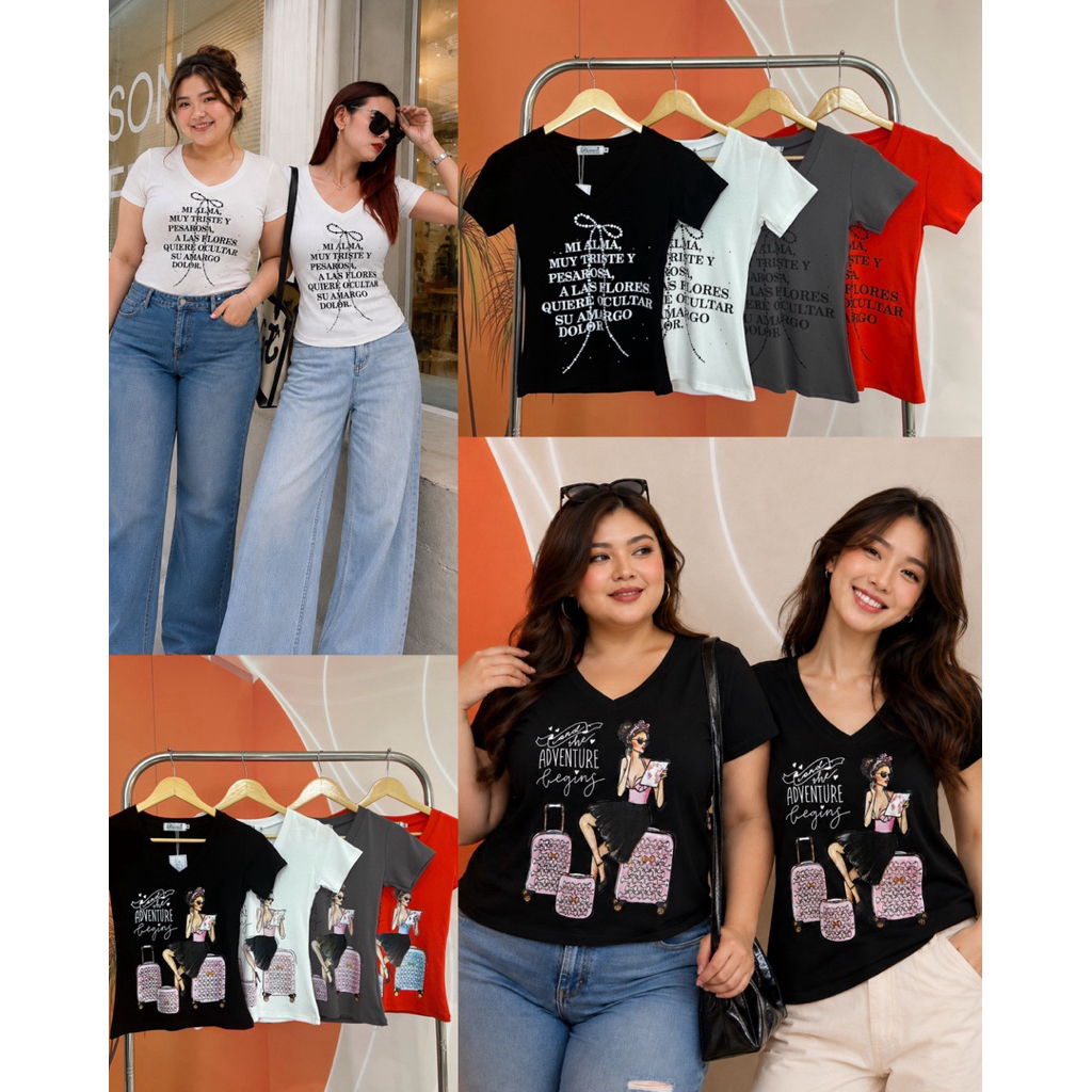 A241 BunnyFashion เสื้อยืดคอวีสกรีนเข้ารูป มี 3 ไซส์