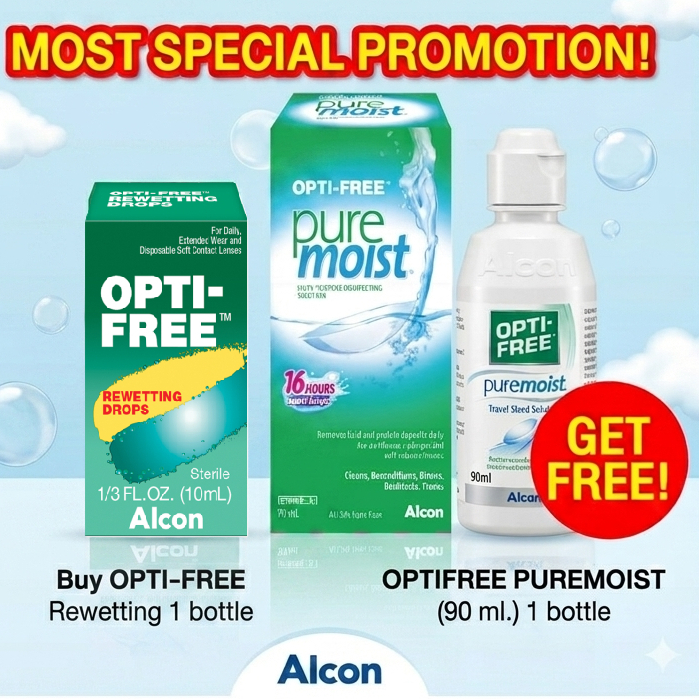 ALCON OPTI-FREE REWETTING DROPS 10 ML (Exp.11/27) (ซื้อ 1 ขวด แถมฟรี Puremoist 90ml 1 ขวด)น้ำตาเทียม สำหรับใส่คอนแทคเลนส
