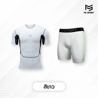 PS SPORT ชุดรัดกล้ามเนื้อกีฬา เสื้อรัดแขนสั้น กางเกงรัดสั้น ฟิตเนส วิ่ง ฟุตบอล ระบายอากาศ แห้งไว