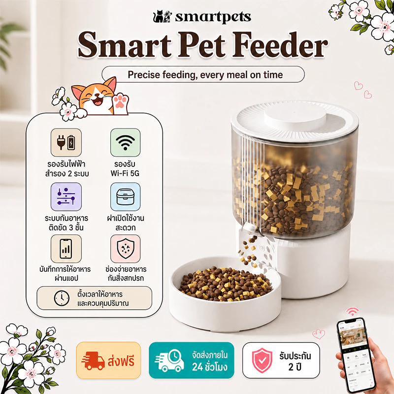 Smart Pet Feeder 6LCamera WiFi + APP แมวที่ ให้อาหารแมวอัตโนมัติ ที่ ให้ อาหาร สัตว์ อัตโนมัติ ที่ให้อาหารสัตว์อัตโนมัติ