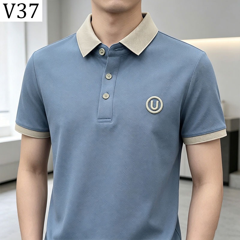 เสื้อโปโลผู้ชาย สไตล์ลำลองแบบธุรกิจ มีปก ปักโลโก้ตัว U เนื้อผ้าหนาและทนทาน