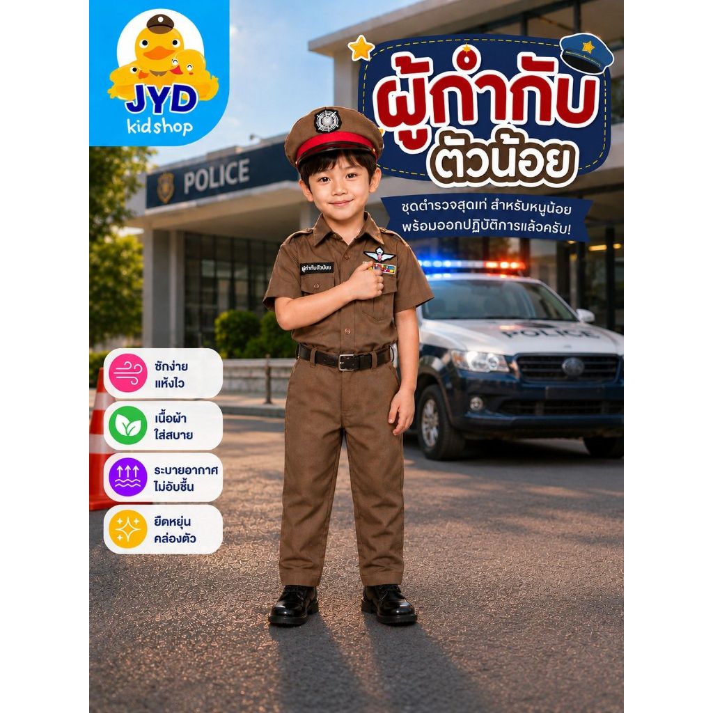(jyd) ชุดอาชีพเด็ก ชุดตำรวจชาย ชุดอาชีพเด็กในฝัน Brown police Boy กางเกง