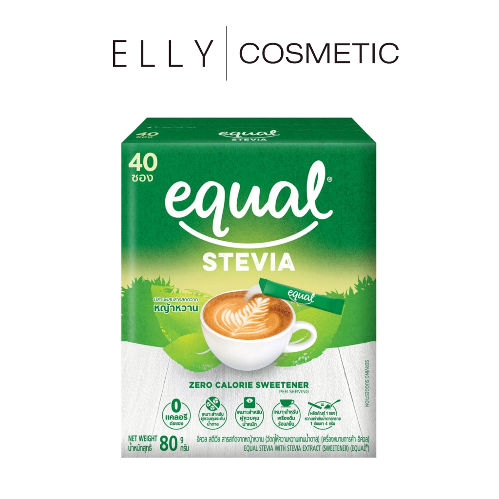Equal Stevia หญ้าหวาน อิควล สตีเวีย ผลิตภัณฑ์ให้ความหวานแทนน้ำตาลจากหญ้าหวานธรรมชาติ ขนาด 40 ซอง 0 แ