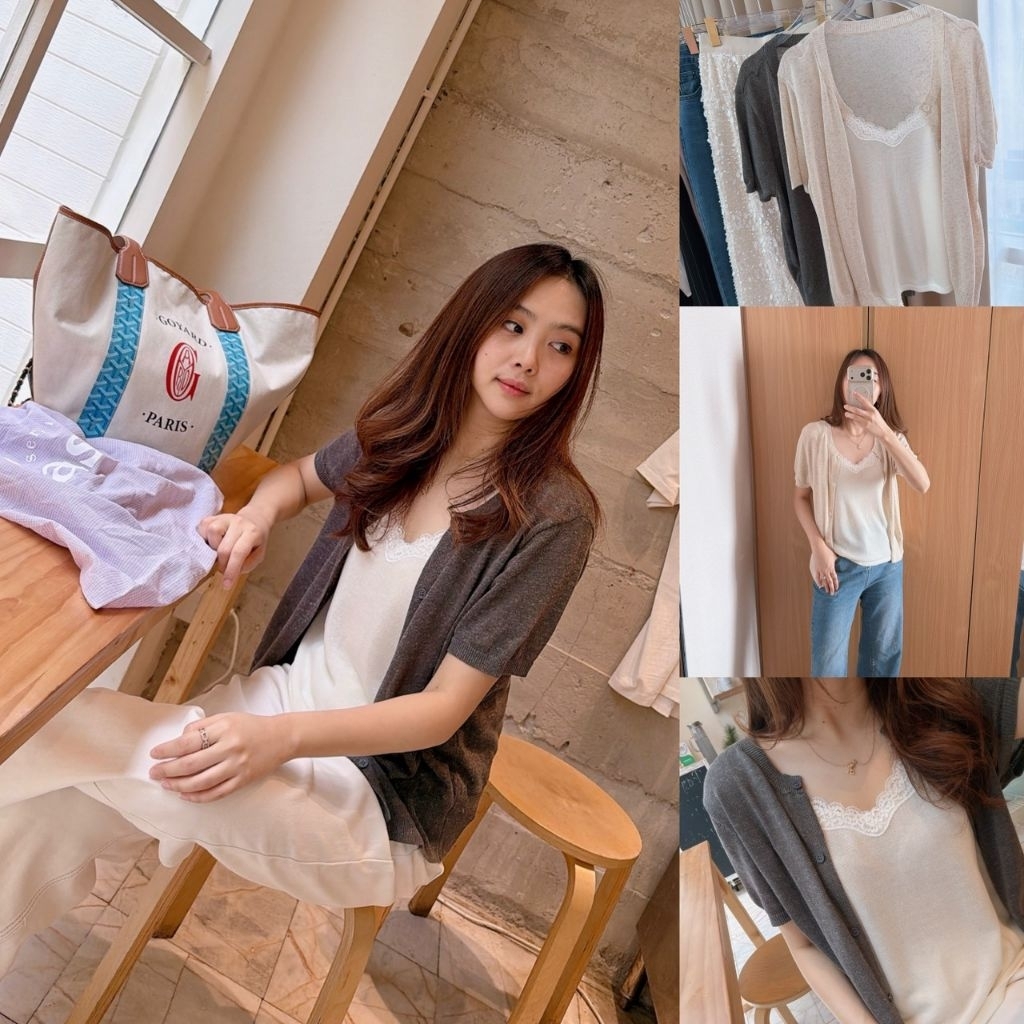 Korean yuna knit top เซตเสื้อสายเดี่ยวเย็บติดกับแขนสั้นเป็นตัวเดียวกัน
