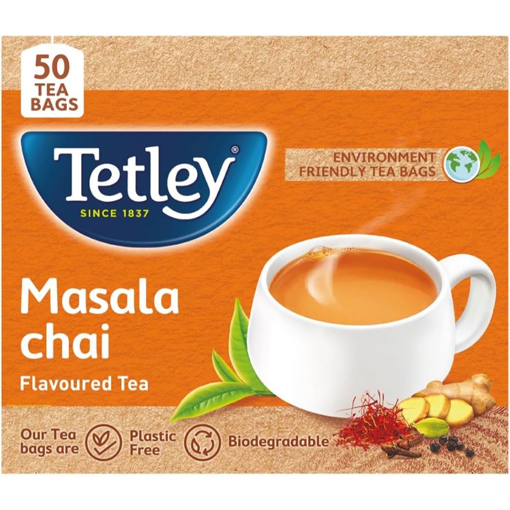 tetley tea masala chai spicy full -bodied black tea  net weight 100gm  (50units x2g)