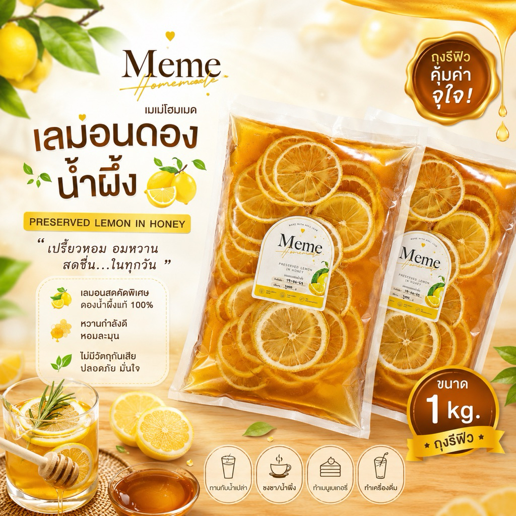 เลม่อนดองน้ำผึ้งแท้🍯🍋 แบบถุงรีฟิว  คุ้มมาก ~meme homemade