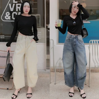 (พร้อมส่ง) Cropped Mom Jeans กางเกงยีนส์ทรงมัม 9 ส่วน - A3726
