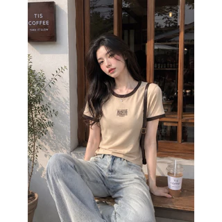 พร้อมส่ง / เสื้อยืด Marithe Francois Girbaud - Logo Ringer Tee [งานปัก] [สี Cream Beige] ส่งสินค้าทุกวัน 💯 ส่งเร็ว