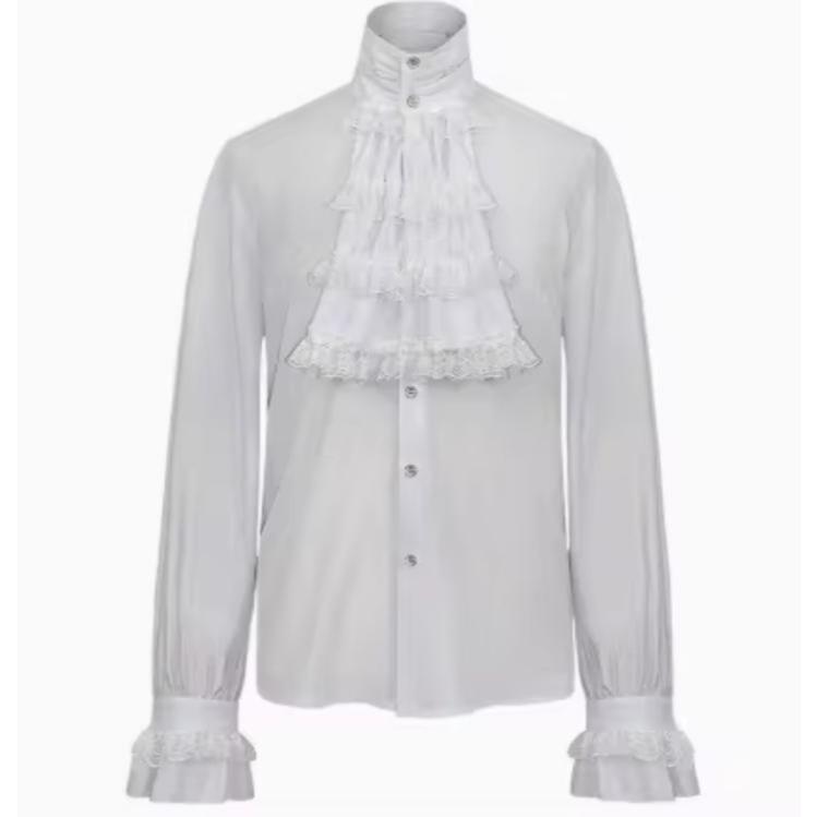 ยุคกลางวิคตอเรียเสื้อแขนยาว Jabot ลูกไม้ผูกมัดผู้ชาย Gothic Punk Ruffle Frill Tops แต่งงานเครื่องแต่งกายฮัลโลวีนผู้ชาย