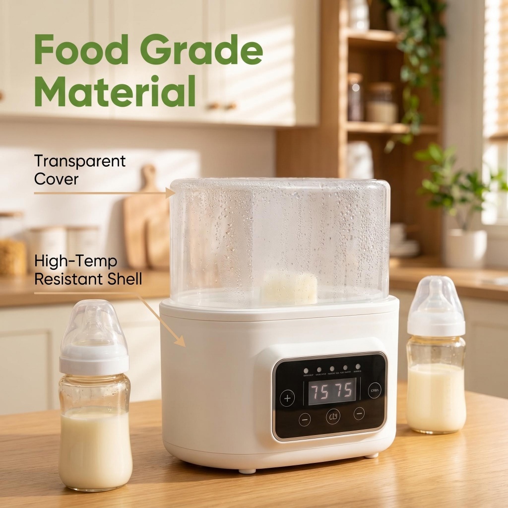 เครื่องนึ่งขวดนม เครื่องอุ่นนม 220ml ที่นึ่งขวดนม หน้าจอ LCD ตู้อบขวดนม BPA Free