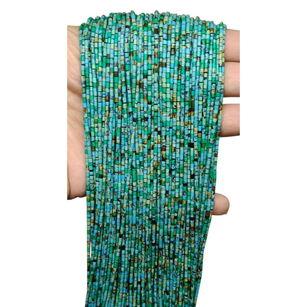 หินฮาวไลท์ สีฟ้า ผสม สีเขียว และ สีน้ำตาล 1 เส้น 1.7มม. ยาว 12.5" อะไหล่ 1 Strand of Blue, Green & Brown Matrix Howlite