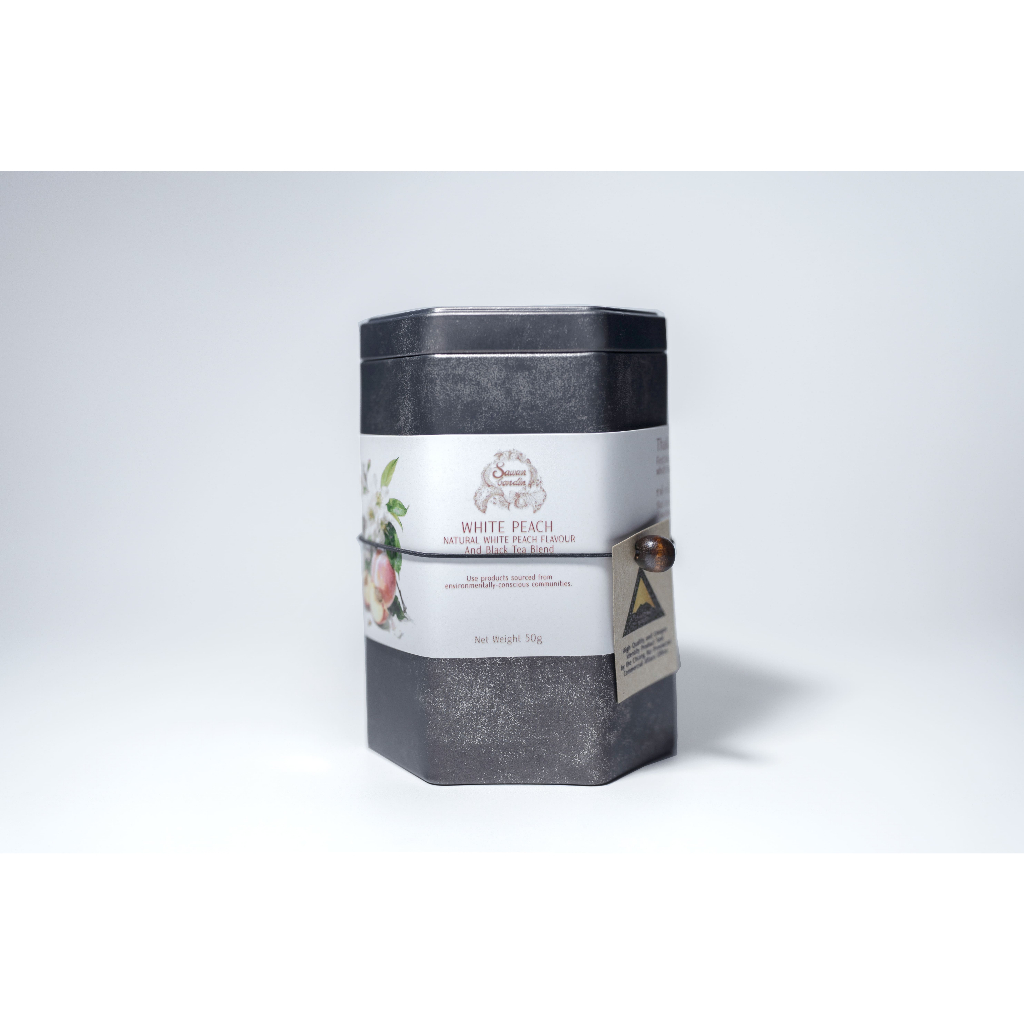 BLACK TEA WHITE PEACH, ชาดำไวท์พีช SAWANBONDIN บรรจุกระปุก 50 กรัม