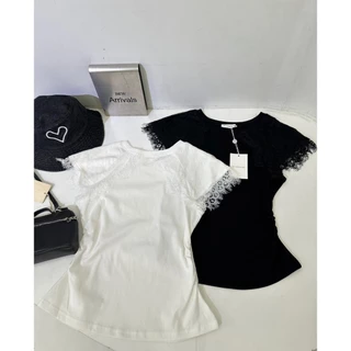 M2200 เสื้อยืดดีเทลแต่งลูกไม้ช่วงไหล่และแขน ลุคนี้คือจึ้งมากกก เนื้อผ้าใส่สบาย ดีเทลลูกไม้ฉลุสวยแพง