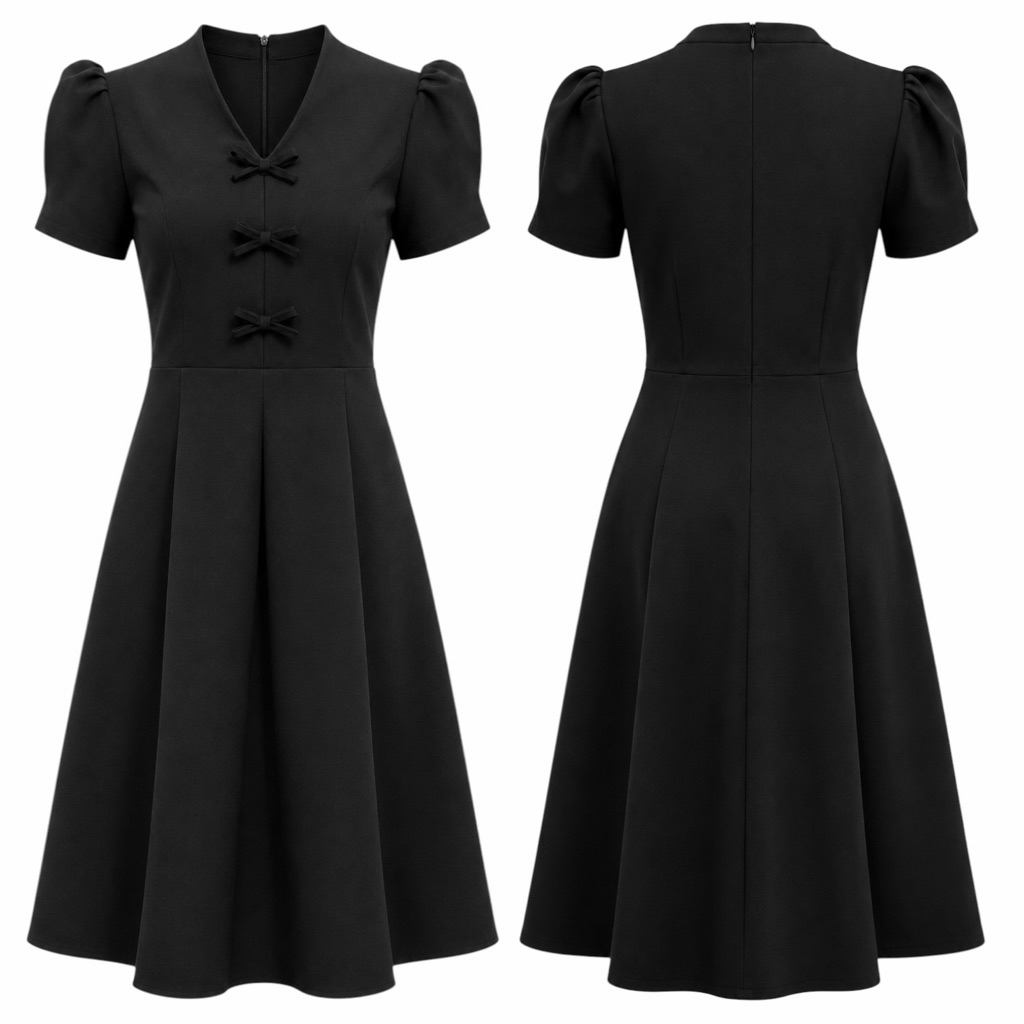 ชุดเดรสคอวีโบว์เรียงกระโปรง8ชิ้นผ้าไมโครS-2XL