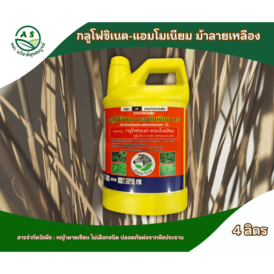 กลูโฟซิเนต สีเหลือง ม้าลาย 4ลิตร ยาฆ่าหญ้าชนิดเผาไหม้และดูดซึม กำจัดหญ้าตายเรียบถึงราก [20057]