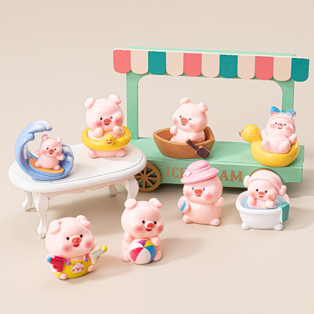 พร้อมส่ง ของตกแต่ง สะสม DIY หมูเล่นน้ำ (1 SET 8 ตัว)