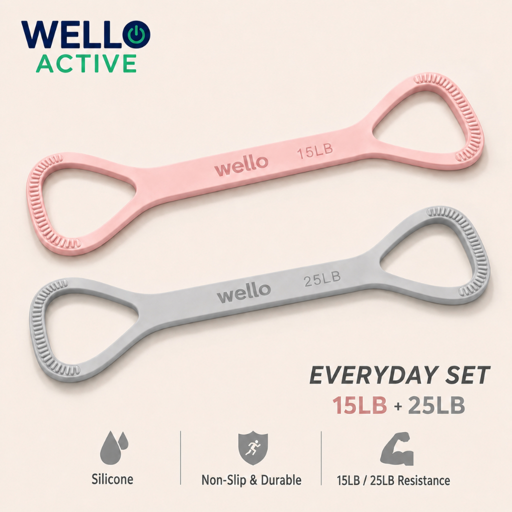 ยางยืดออกกำลังกาย 8 รูป Wello Flexi Band Set 15LB+25LB ซิลิโคน เล่นได้ทั้งตัว ออกกำลังกายที่บ้าน