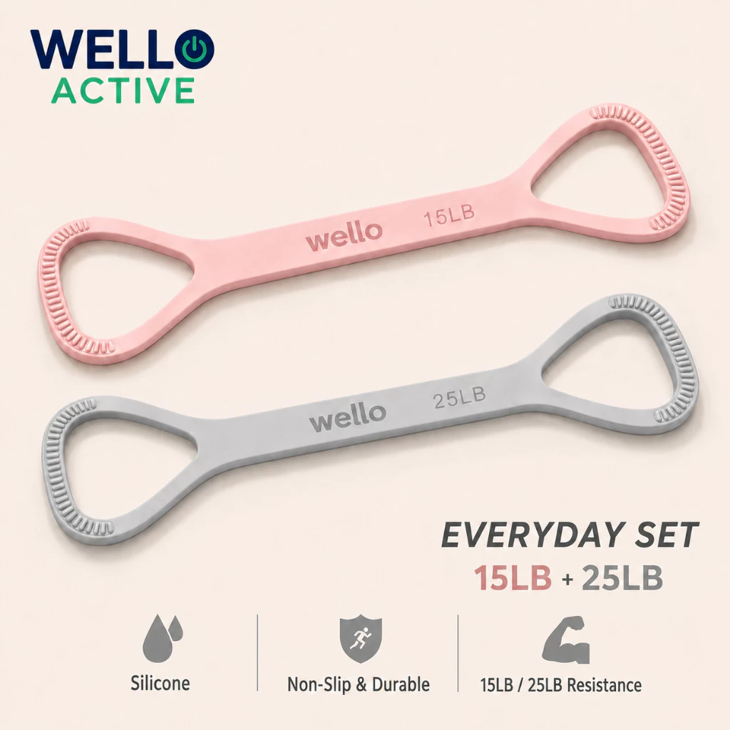 ยางยืดออกกำลังกาย 8 รูป Wello Flexi Band Set 15LB+25LB ซิลิโคน เล่นได้ทั้งตัว ออกกำลังกายที่บ้าน