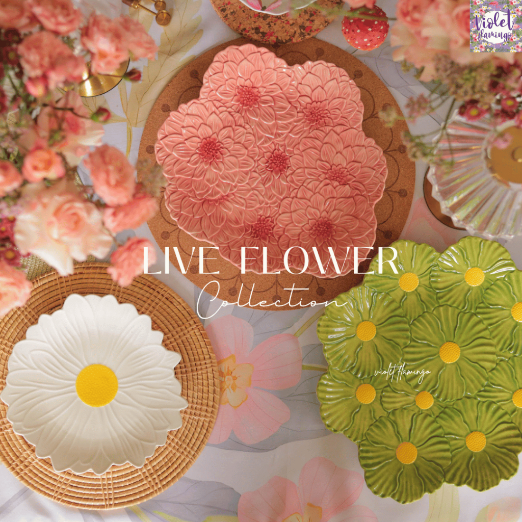 Violet Flamingo จานเซรามิครูปดอกไม้รุ่น Live Flower Collection จานขนม จานอาหาร มีหลายสีให้เลือก