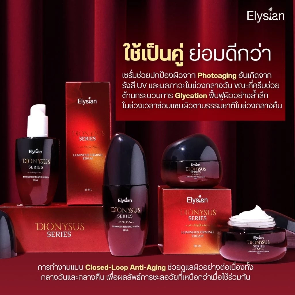 [Elysian] Dionysus Series: Luminous Firming Cream & Serum เซ็ตหน้าตึง ผิวฟู ซีรั่ม➕ครีมทาผิว เซรั่มไวน์แดง ลดริ้วรอย thumbnail 9