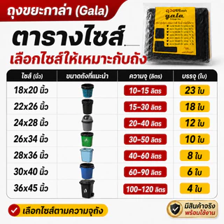 ถุงขยะกาล่า5 แถม 1 (ได้ 6 แพ็ค) ถุงขยะสีดำ ถุงขยะหนา รุ่นหนาเหนียวพิเศษ เนื้อเหนียว ทนทาน ไม่ขาดง่าย ไม่เหม็น