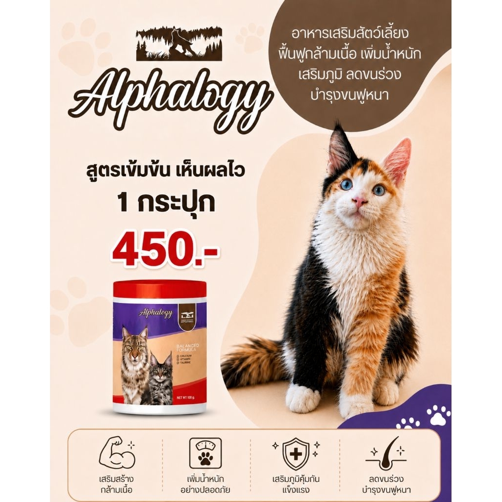 Alphalogy อาหารเสิมแมว ลดขนร่วง เพิ่มขนฟู เพิ่มน้ำหนัก บำรุงขนแมว โปรตีนแมว 1 กระปุก สินค้าตัวนี้ขายไป 800+ขึ้นแล้วค่ะ