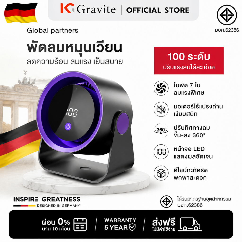 รับประกัน 5 ปี พัดลมพกพา อากาศเย็น การชาร์จแบบ Type-C จอแสดงผล Led 8 นิ้ว ความเร็วสูง ทํางานเงียบ ทํางานเงียบ พัดลมไฟฟ้า