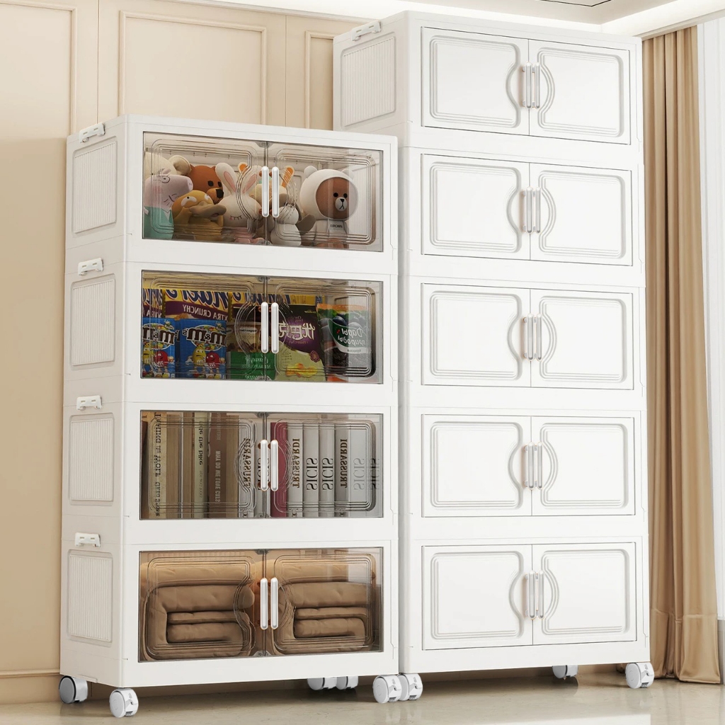 HEINOกว้าง80CM 5ชั้น พลาสติกเก็บของพับได้ มีล้อเลื่อน ประหยัดพื้นที่ ดีไซน์มินิมอล จัดเก็บสิ่งของได้เยอะ ประกอบง่าย ไม่ย