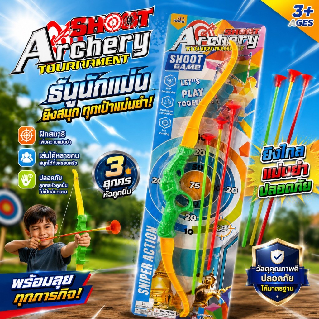 🏹 ชุดยิงธนูของเล่น: ราคาถูก - ฝึกสมาธิและความแม่นยำ! คันธนู, ลูกธนู, และเป้าจำลอง พร้อมส่ง!!