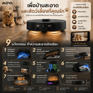[รีวิวแน่น/พร้อมส่ง] MOVA V50 Ultra Robot Vacuum Cleaner หุ่นยนต์ดูดฝุ่น ถูพื้น อัจฉริยะ แรงดูด24kPa เป่าแห้ง60℃