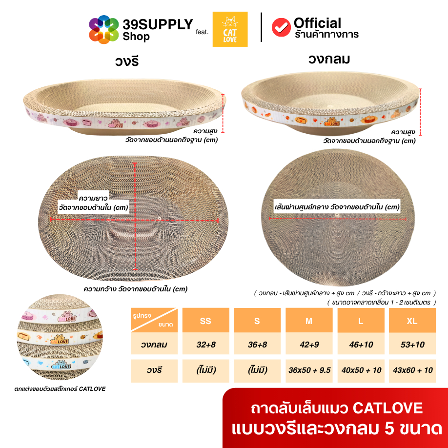 ที่ลับเล็บแมว CATLOVE แบบวงกลมและวงรี แบบ 2in1 นอนและลับเล็บได้ ผลิตจากกระดาษลูกฟูกแข็งแรง ส่งตรงจากโรงงานไทย