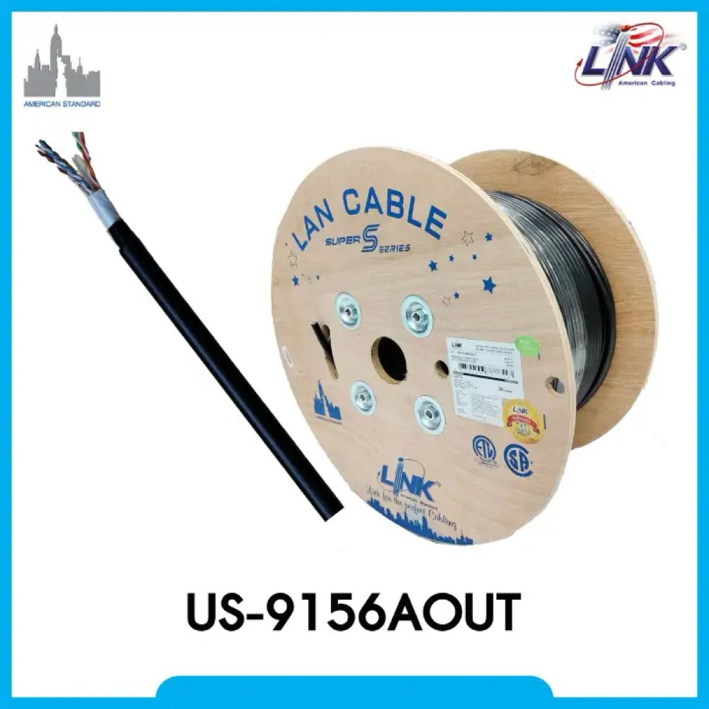 สายแลน LINK CAT 6A UTP SUPER-S OUTDOOR DOUBLE JACKET 305 เมตร SKU: US-9156AOUT