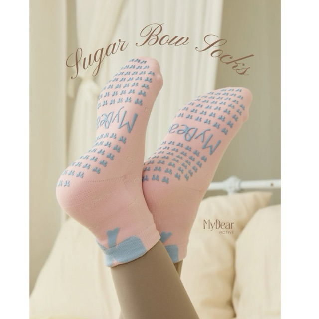 ถุงเท้ากันลื่นพิลาทิสไนลอนพรีเมี่ยม รุ่น Sugar Bow Socks Mydear.Active