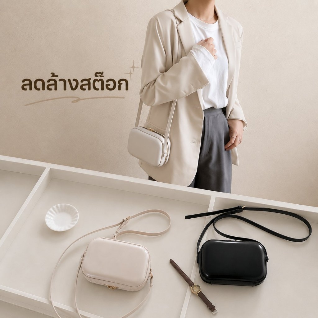 พร้อมส่งจากไทย ส่งไวมาก!! กระเป๋าสะพายข้าง ทรงกล่อง