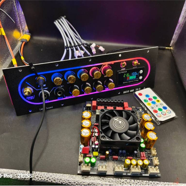ชุดเพลท APTX3 ย้ายสาย โมเบส พ่วงคาราโอเกะ วัดแบตดิจิตอล มีไฟ LED เดินระบบสายไฟสวยงาม