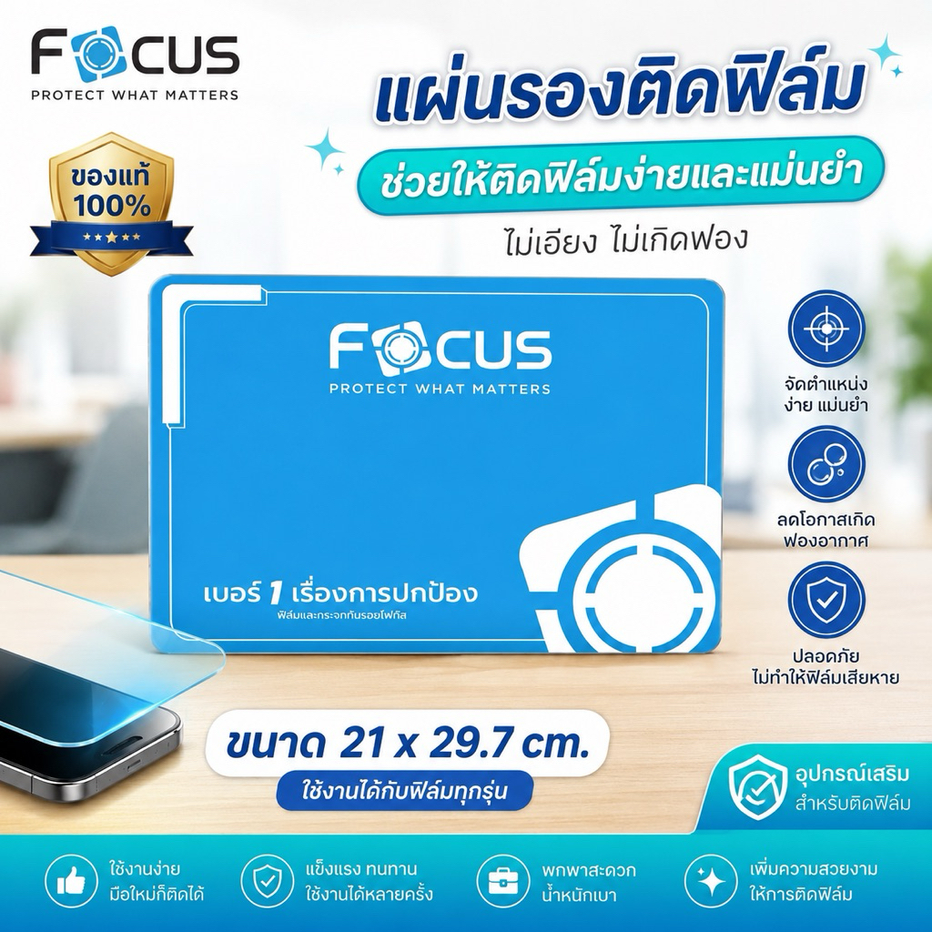 Focus แผ่นรองติดฟิล์ม ขนาด21x29.7cm. คุณภาพดี
