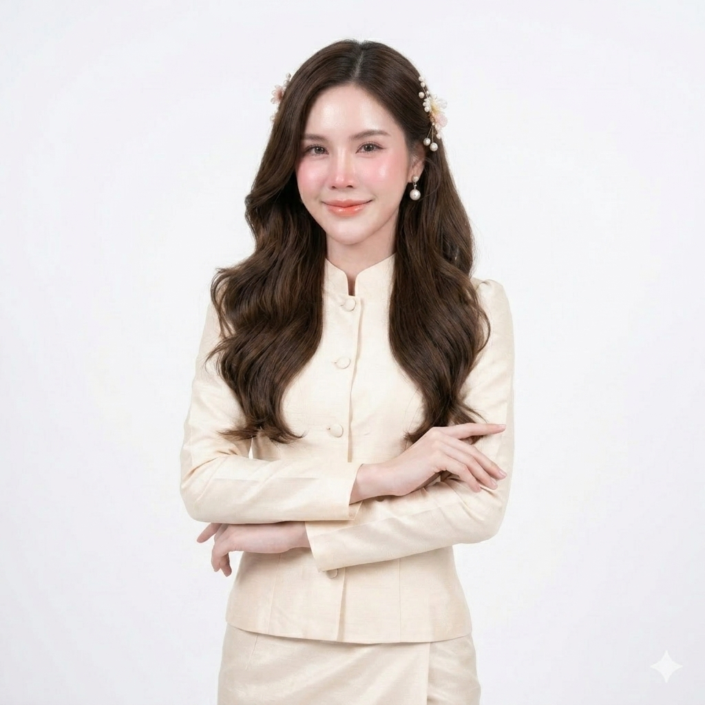 เสื้อจิตลดาผ้าไหมสี่เส้น คอจีนแขนยาว เสื้อไปงานบุญ เสื้อใส่ไปวัด ชุดไทยประยุกต์ สีครีม อก34-46นิ้ว [รหัส M-13]