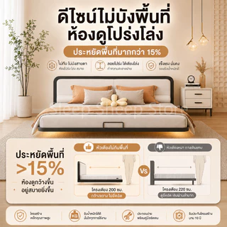 SSS เตียงเหล็ก หัวเตียงเบาะนุ่ม ลูกลอย ปลอดภัย ไม่บาดขา ทนสูง เงียบสงบ รับน้ำหนักได้สูงสุด 500 กก.
