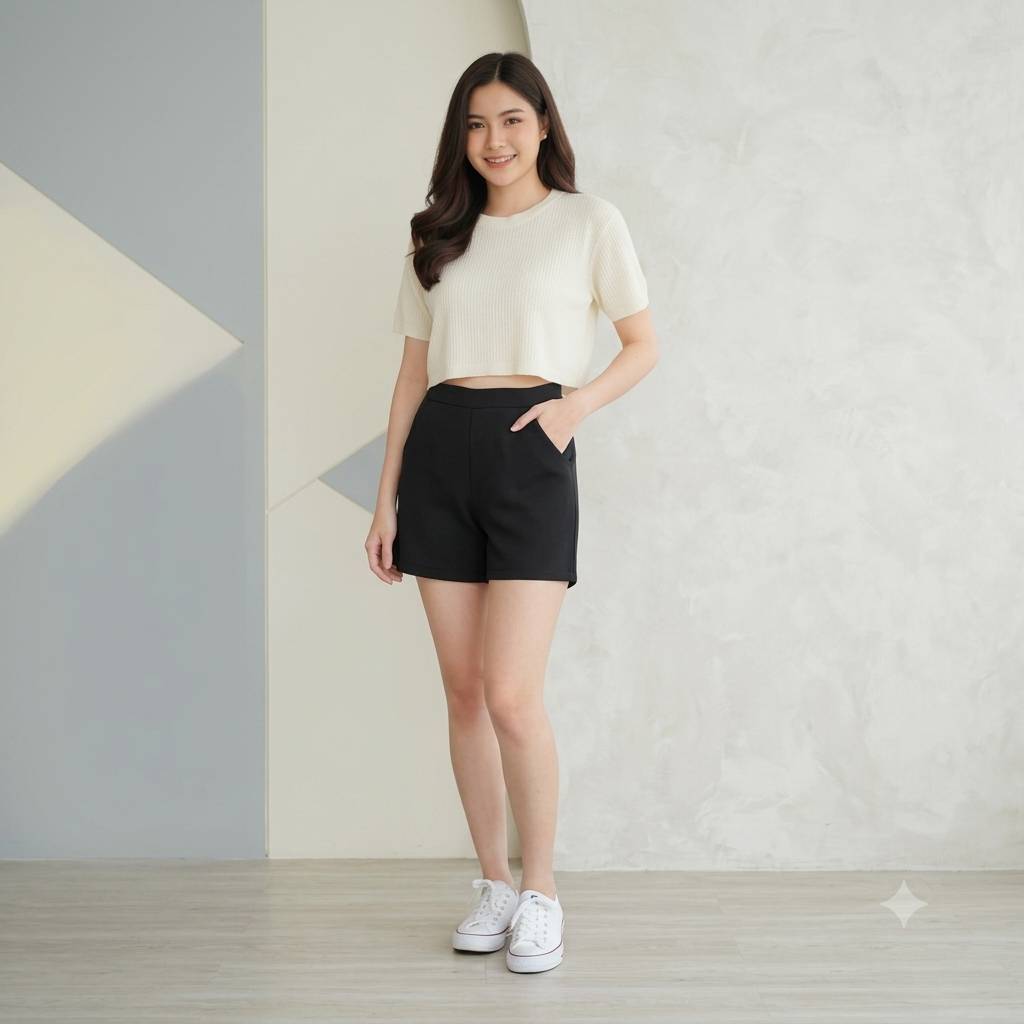 กางเกงขาสั้นผู้หญิง มีขอบซิปข้าง (ผ้าฮานาโกะ) (S-5XL)