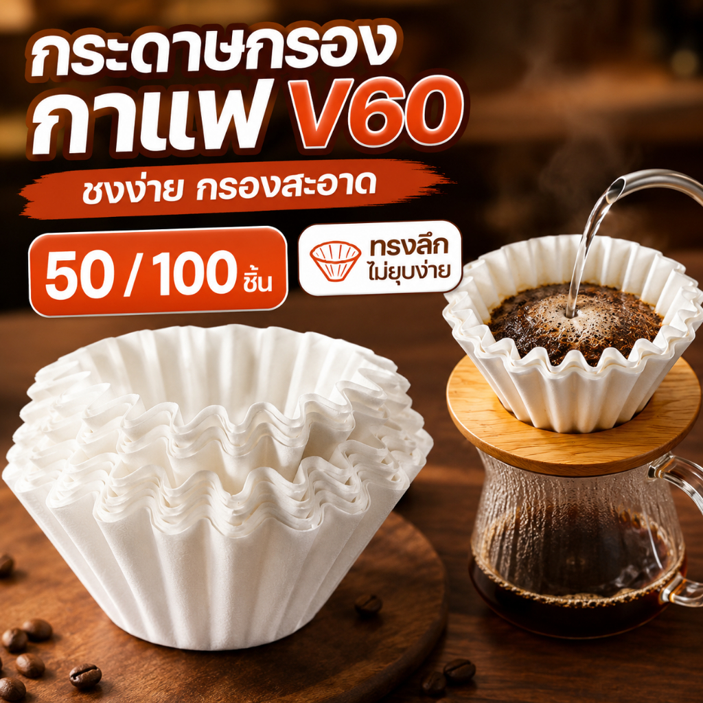 CSH กระดาษกรองกาแฟ 50/100แผ่น แผ่นกรอง สำหรับ หม้อต้มกาแฟ กระดาษกรองกาแฟแบบหยัก ดริปกาแฟ Wave Paper Filter