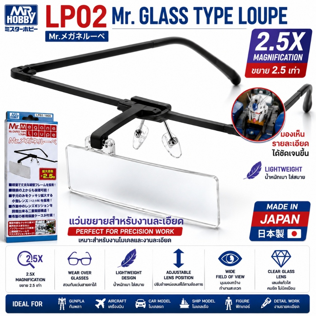GSI Creos Mr Hobby LP02 Glass Type Loupe (Magnifying Glasses) 2.5X แว่นขยายโมเดล Gundam Gunpla Plastic Scale Model Tool