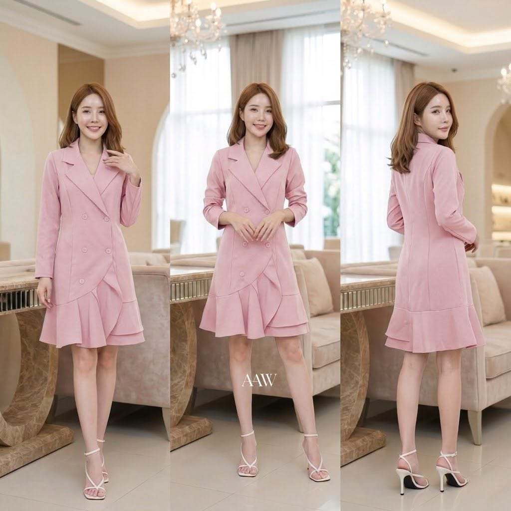 hbstation.shop เสื้อผ้าผู้หญิง Dressทำงาน ชมพู  พร้อมส่ง